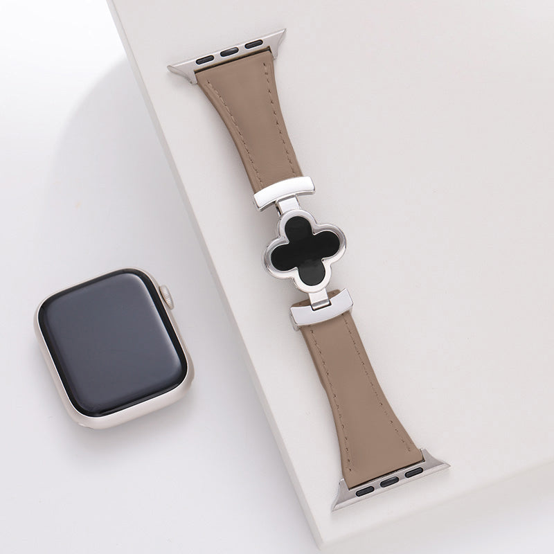 Leren Apple Watch-bandje met Geluksbloem