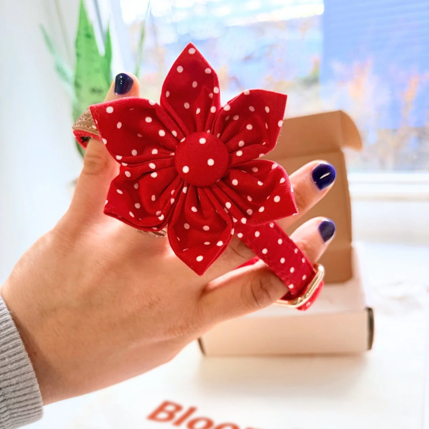 BloomPaws | Verstelbare Hondenhalsband - Rode Polka