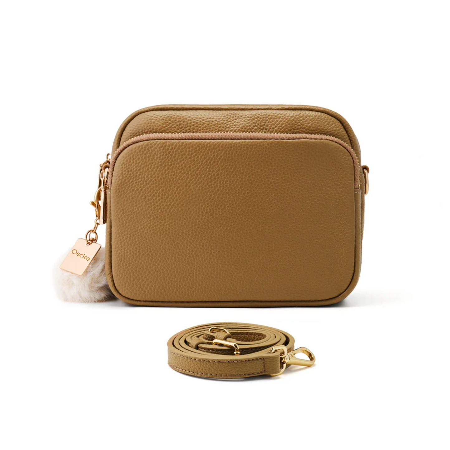 Luma | Compacte lederen crossbodytas - Kamelenmist