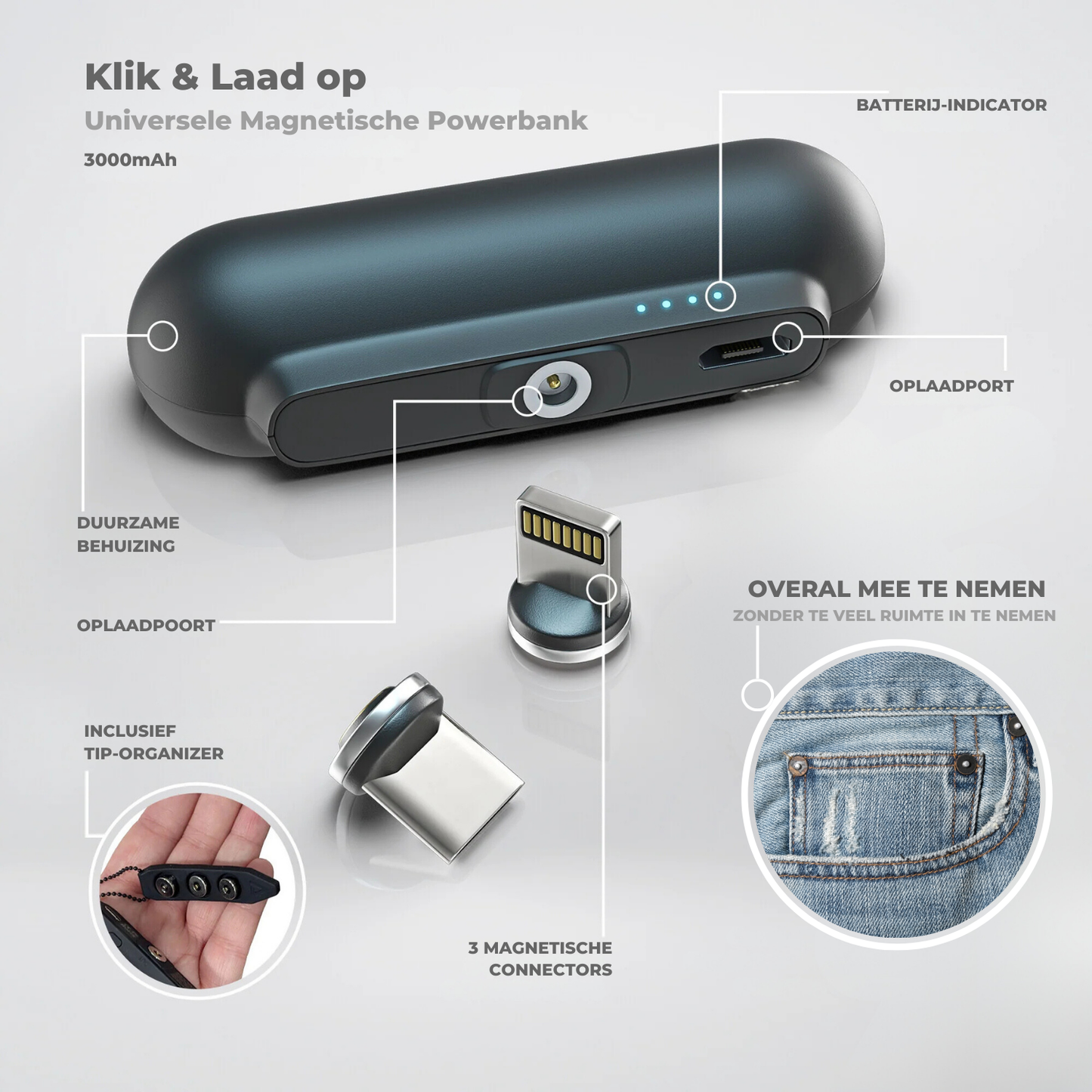 Klik Oplader | Universale Magnetische Powerbank