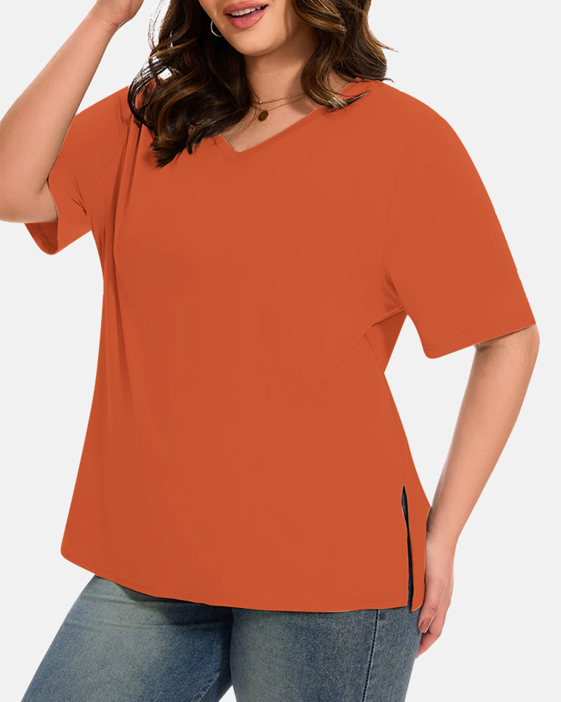 Dames T-Shirts Met V-Hals En Basic Mouw In Plus Size