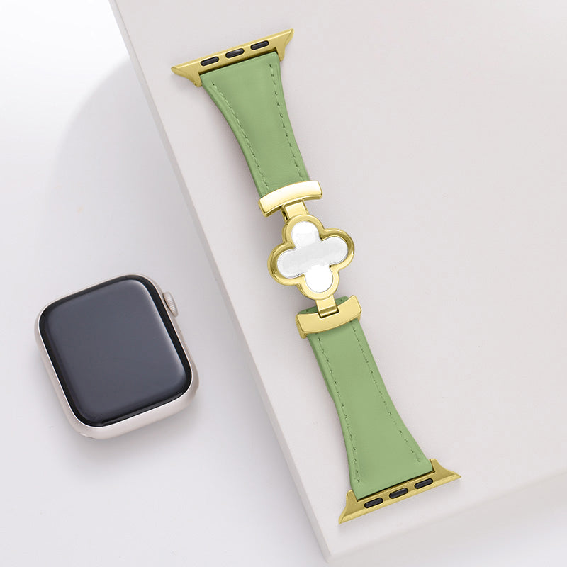 Leren Apple Watch-bandje met Geluksbloem