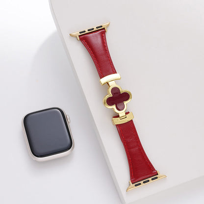 Leren Apple Watch-bandje met Geluksbloem