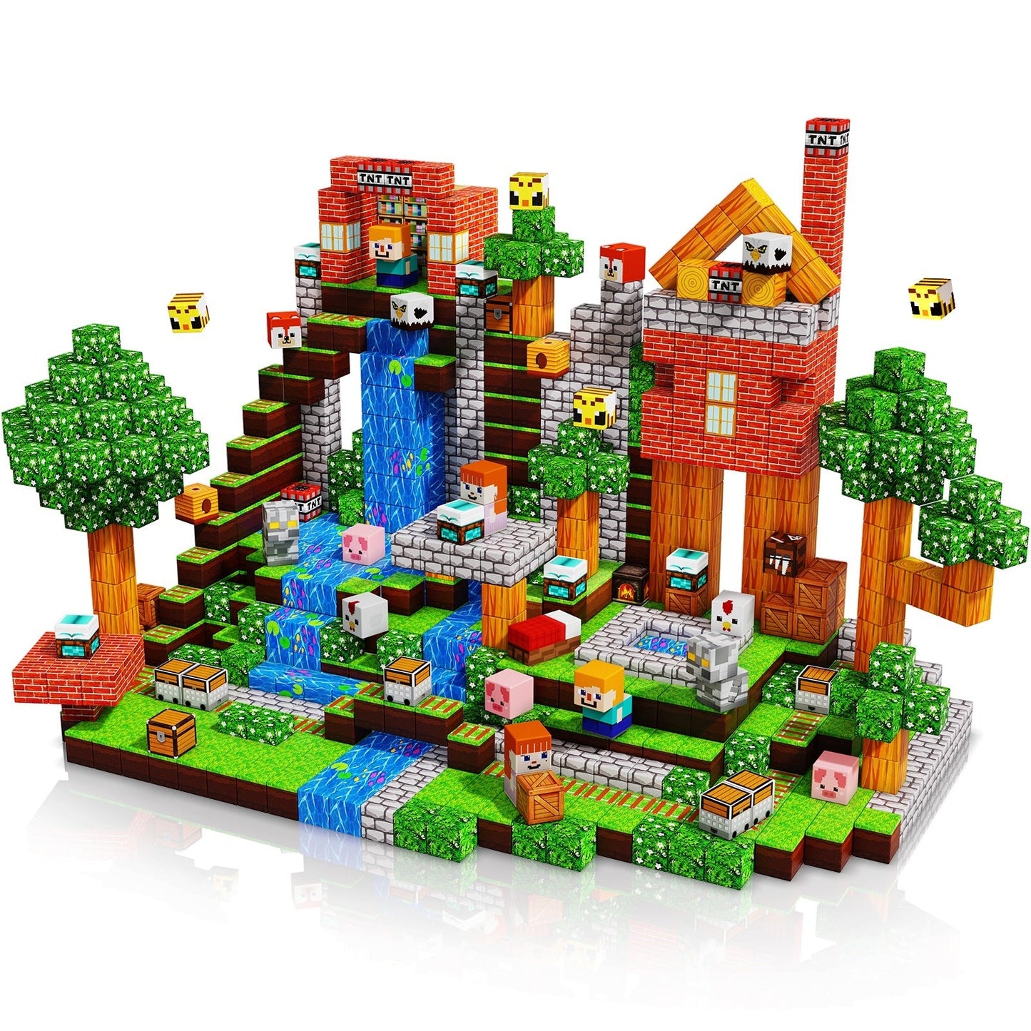 Graslandplezier - Magnetische Bouwtegels STEM Speelgoed | 2025 Dorpscollectie | 100–300 stuks | 2cm