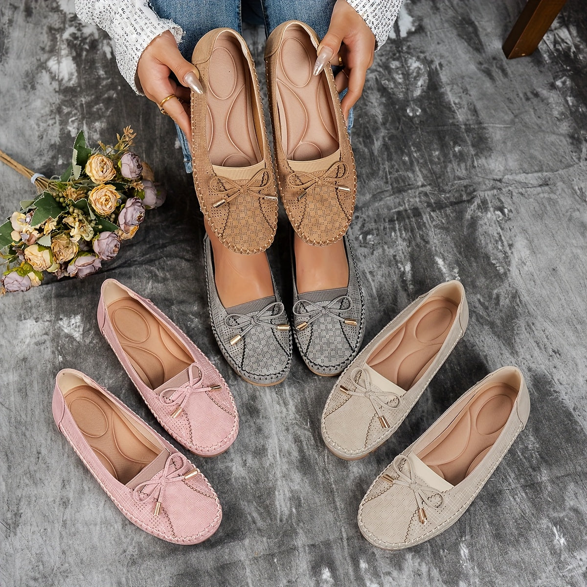 Sabine – Zachte, comfortabele loafers met een verfijnd strikje