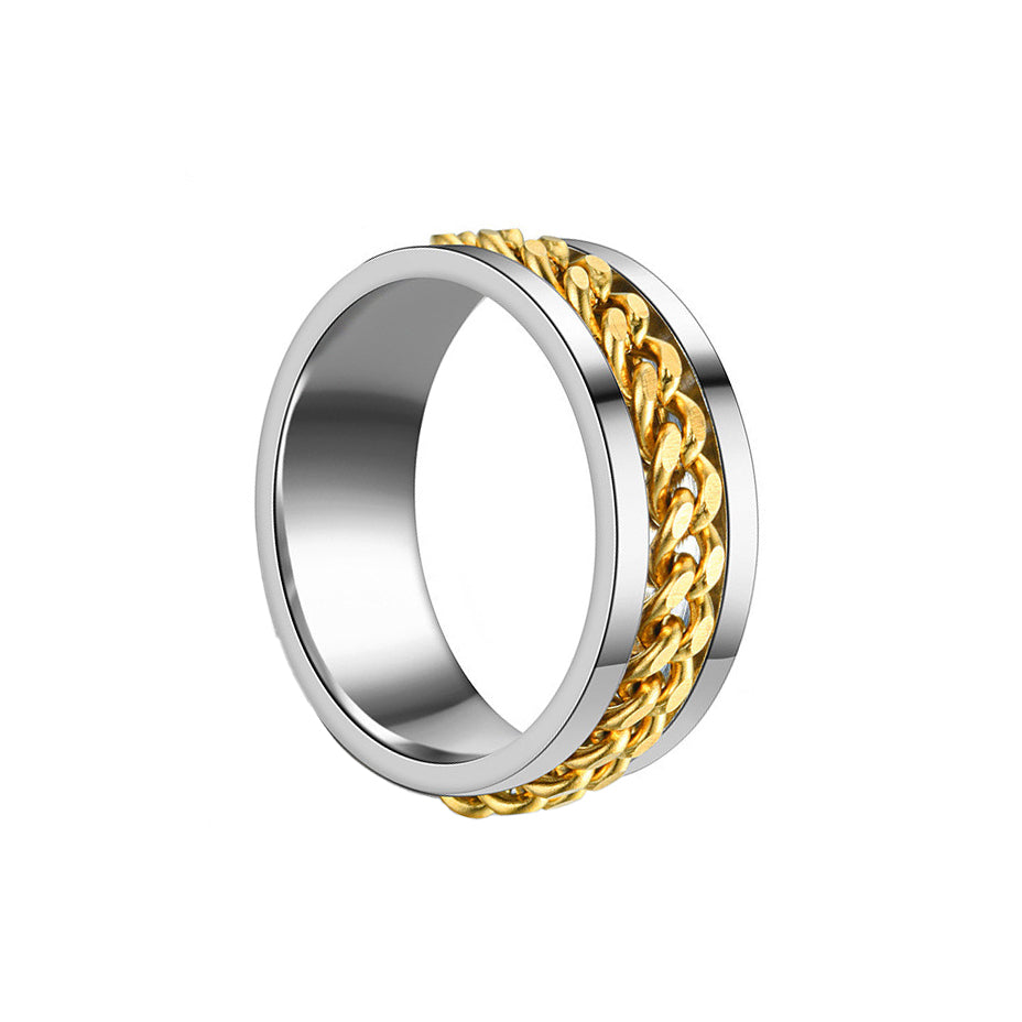 Draaibare ring met roterende gouden ketting (staal 316L)