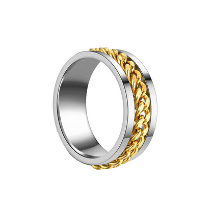 Draaibare ring met roterende gouden ketting (staal 316L)