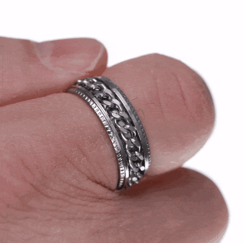 Zilverkleurige spinnerring met draaibare ketting (316L-staal)
