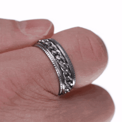Zilverkleurige spinnerring met draaibare ketting (316L-staal)