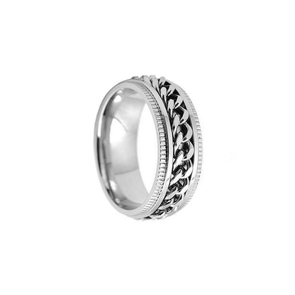 Zilverkleurige spinnerring met draaibare ketting (316L-staal)