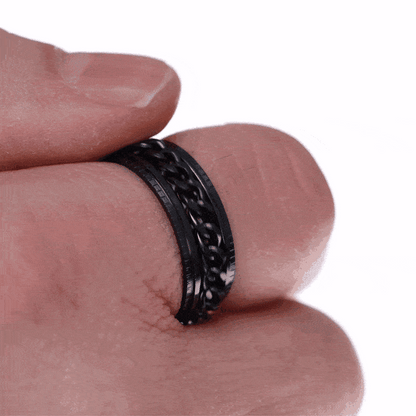 Zwarte antistressring met draaibare kettingring (316L-staal)
