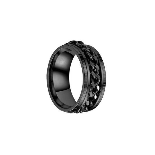 Zwarte antistressring met draaibare kettingring (316L-staal)
