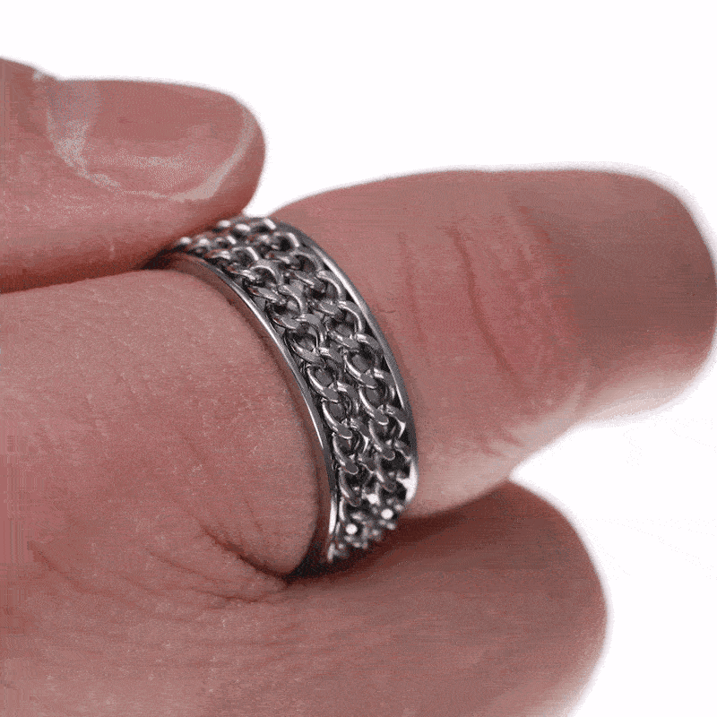 Zilverkleurige draaibare ring met dubbele ketting (316L-staal)