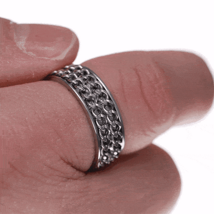 Zilverkleurige draaibare ring met dubbele ketting (316L-staal)