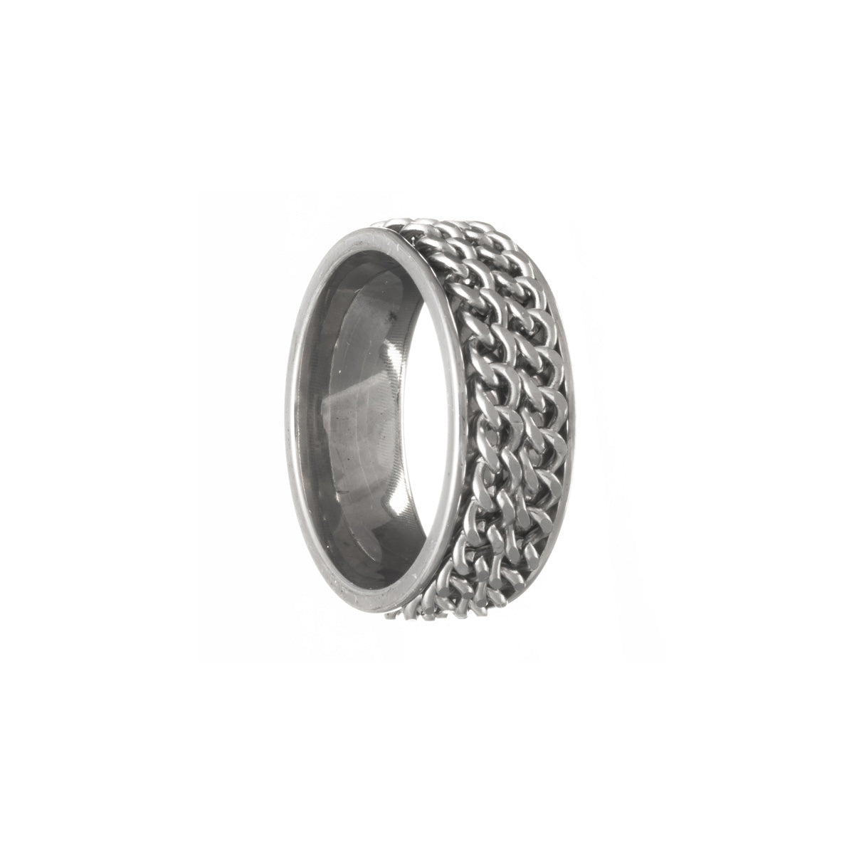 Zilverkleurige draaibare ring met dubbele ketting (316L-staal)