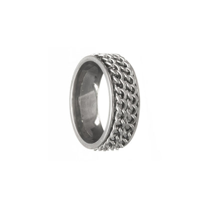 Zilverkleurige draaibare ring met dubbele ketting (316L-staal)