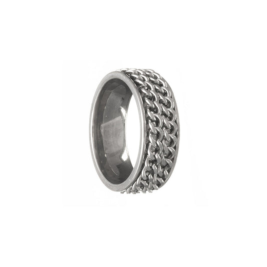Zilverkleurige draaibare ring met dubbele ketting (316L-staal)
