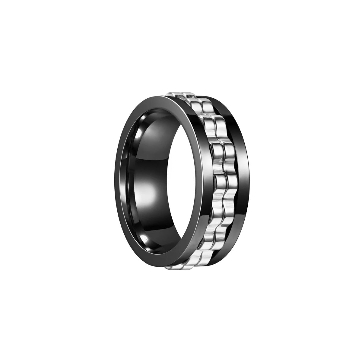 Draaiende tandwielring zwart zilver anti-spanningsring (staal 316L)