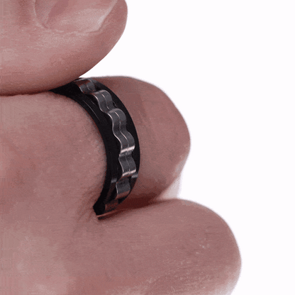 Draaiende tandwielring zwart zilver anti-spanningsring (staal 316L)