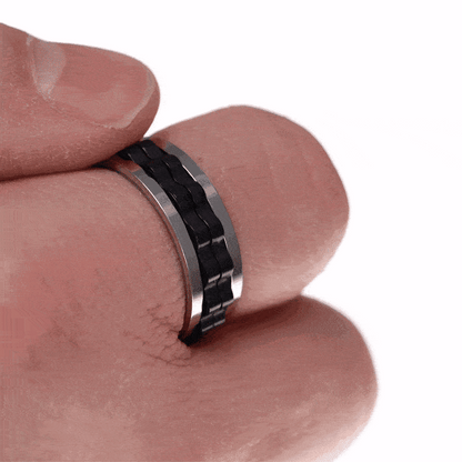 Draaiende wielring zilverzwarte antistressring (staal 316L)