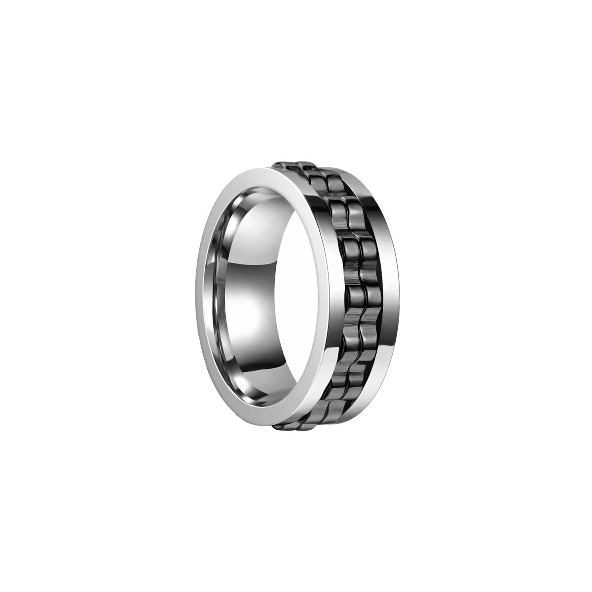 Draaiende wielring zilverzwarte antistressring (staal 316L)