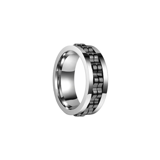 Draaiende wielring zilverzwarte antistressring (staal 316L)