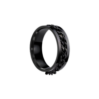 Zwarte spinnerring met draaiende ketting (316L-staal)
