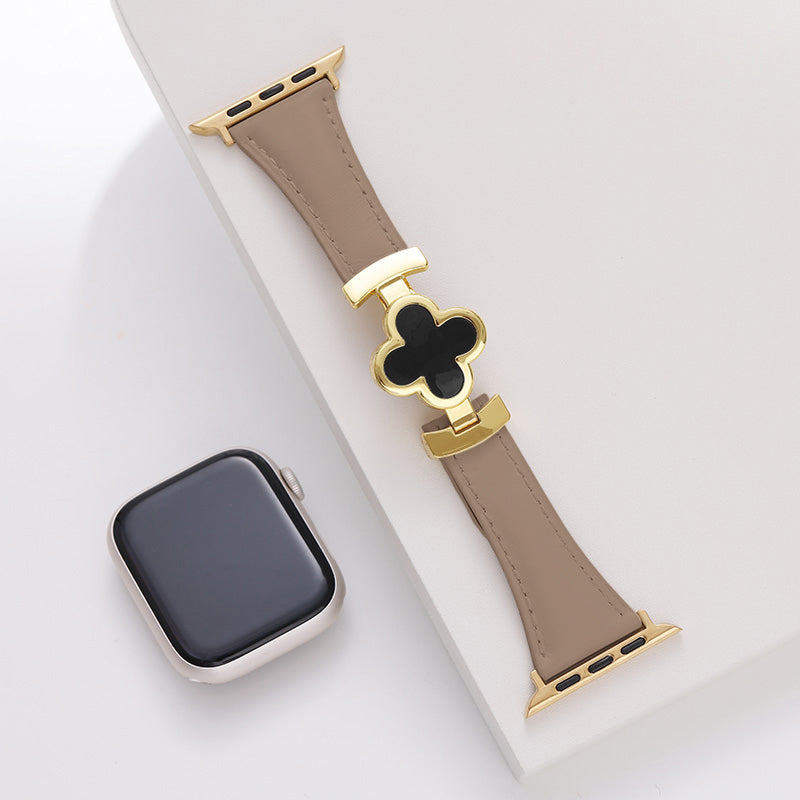 Leren Apple Watch-bandje met Geluksbloem