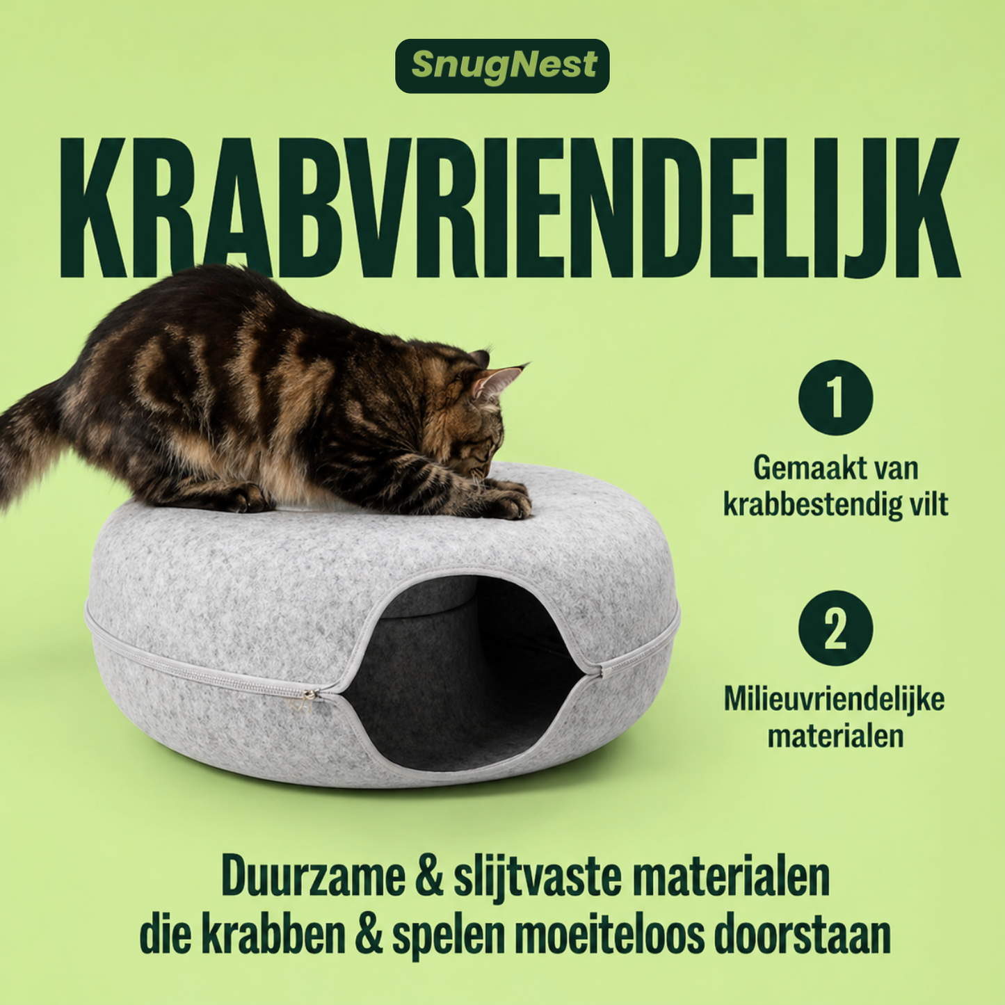 SnugNest | Vilten kattentunnel-kattenbed