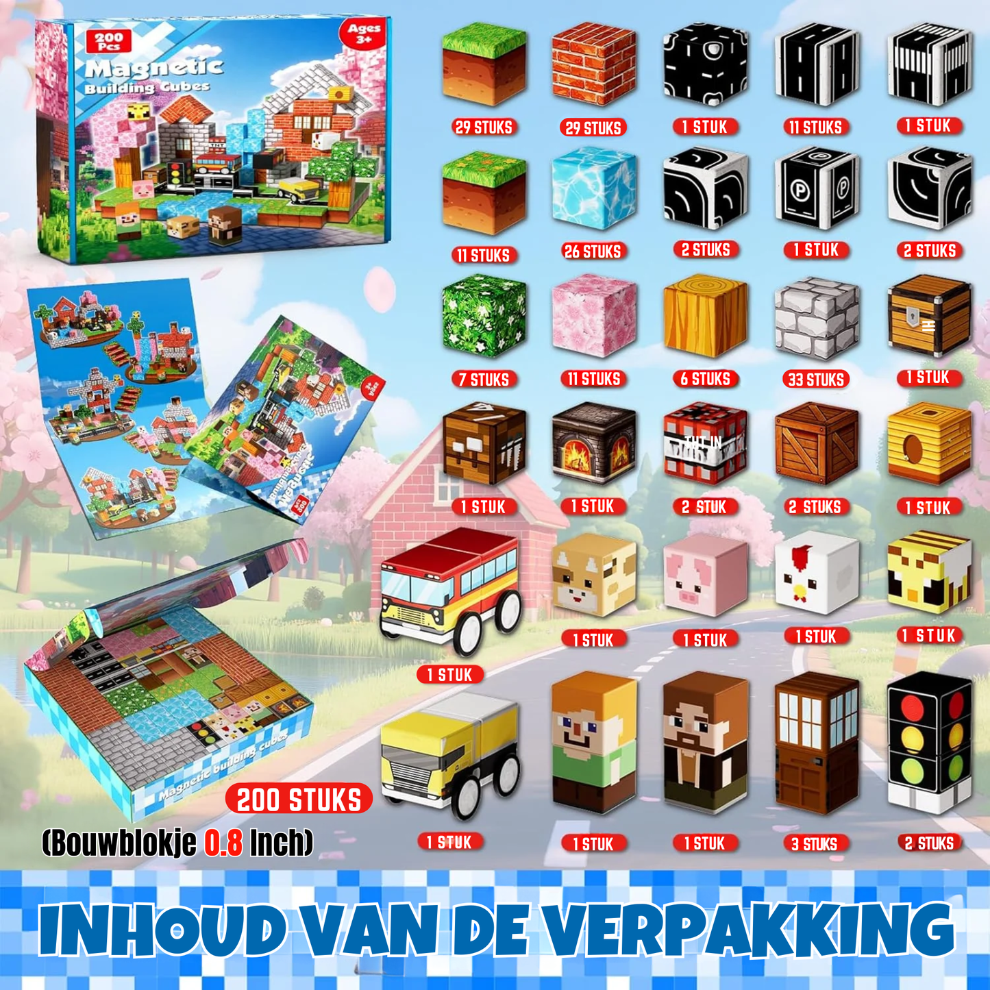 Suburb City - Magnetische Bouwtegels STEM Speelgoed | 2025 Dorpscollectie | 100–300 stuks | 2cm