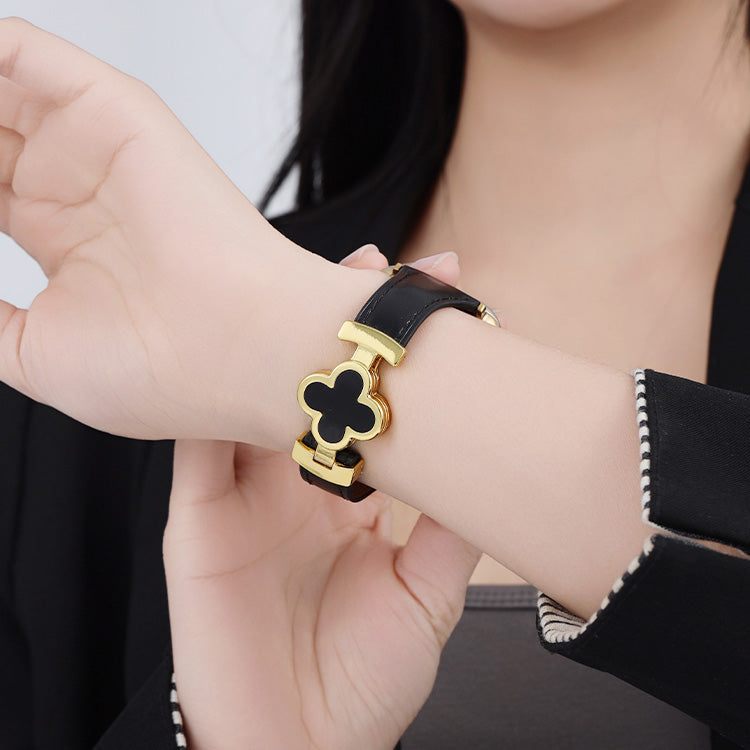Leren Apple Watch-bandje met Geluksbloem
