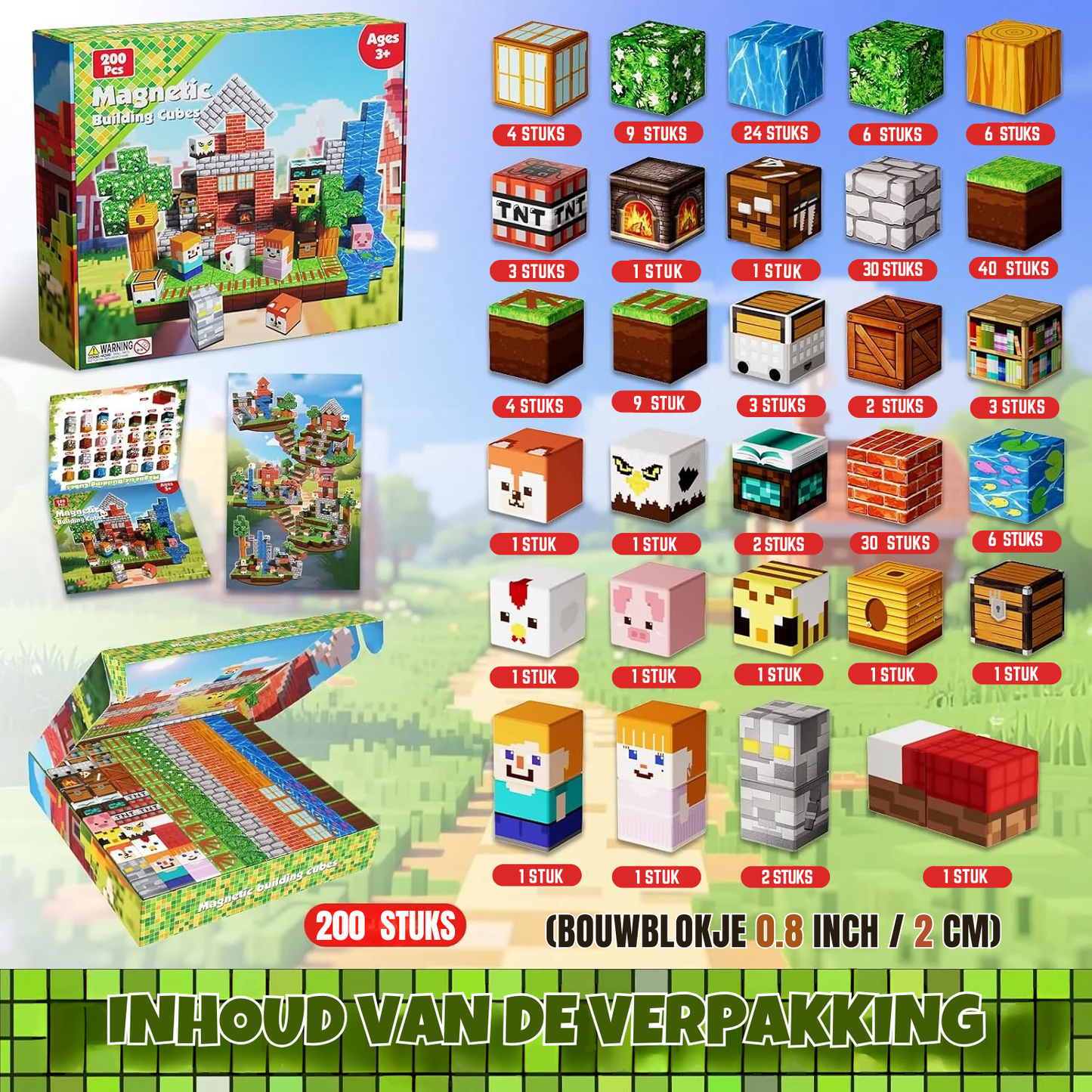 Graslandplezier - Magnetische Bouwtegels STEM Speelgoed | 2025 Dorpscollectie | 100–300 stuks | 2cm