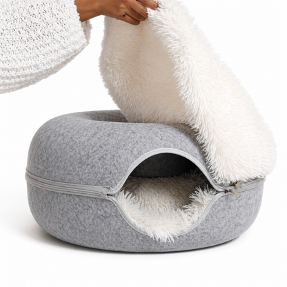 SnugNest | Vilten kattentunnel-kattenbed - Kalmerende donut