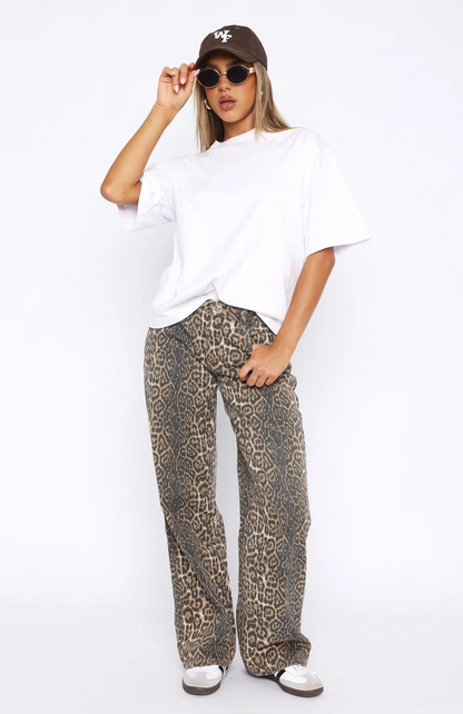 Delora Low Rise Wide Leg Leopard Jeans