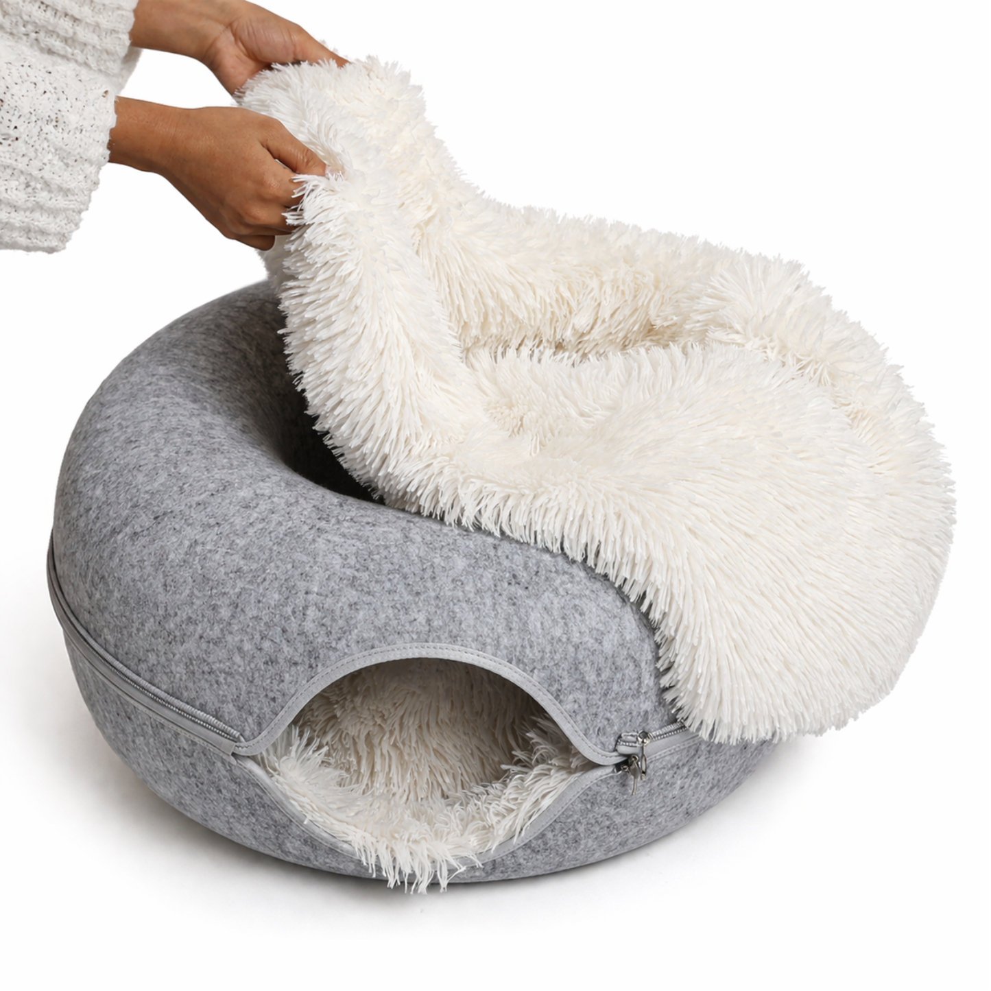 SnugNest | Vilten kattentunnel-kattenbed - Kalmerende donut