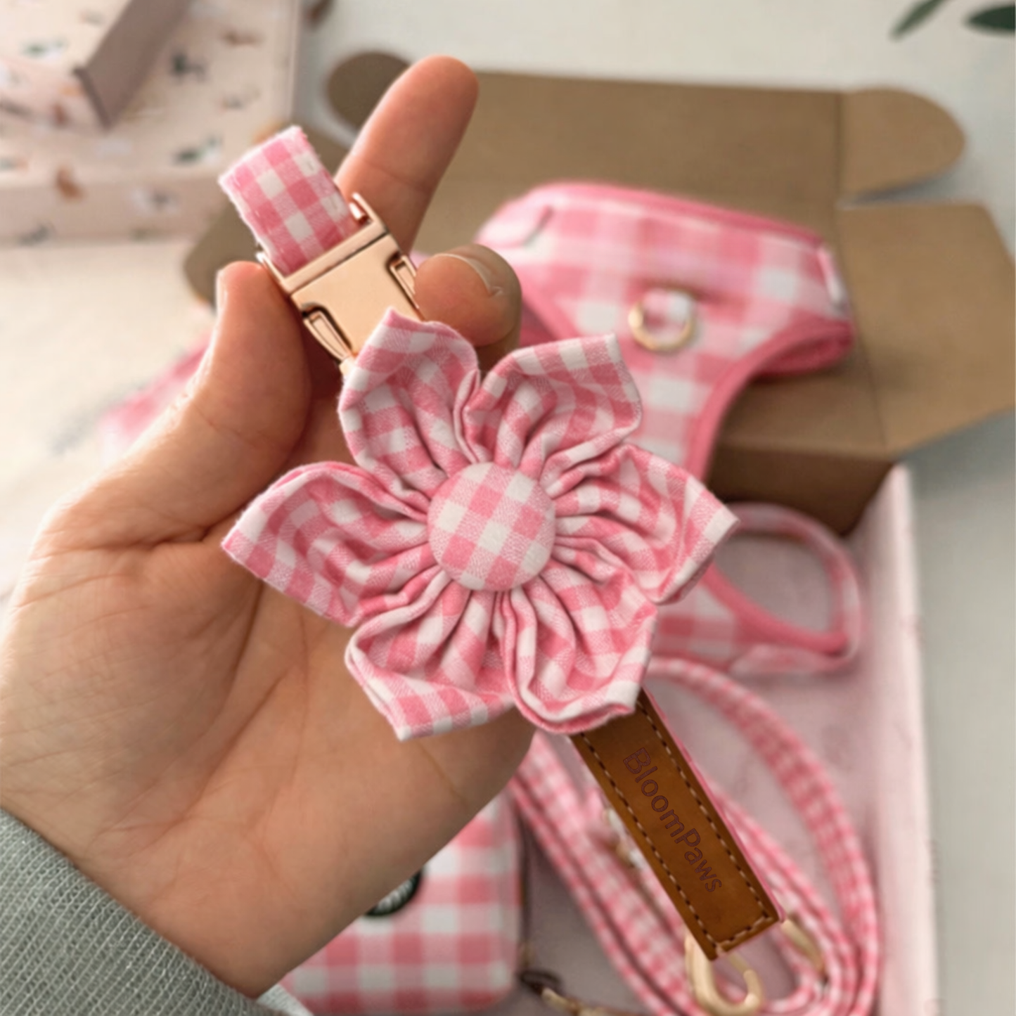 BloomPaws | Verstelbare Hondenhalsband - Roze gingham
