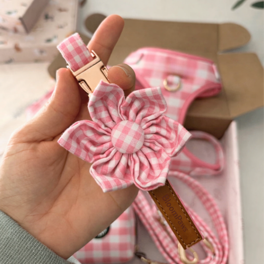 BloomPaws | Verstelbare Hondenhalsband - Roze gingham