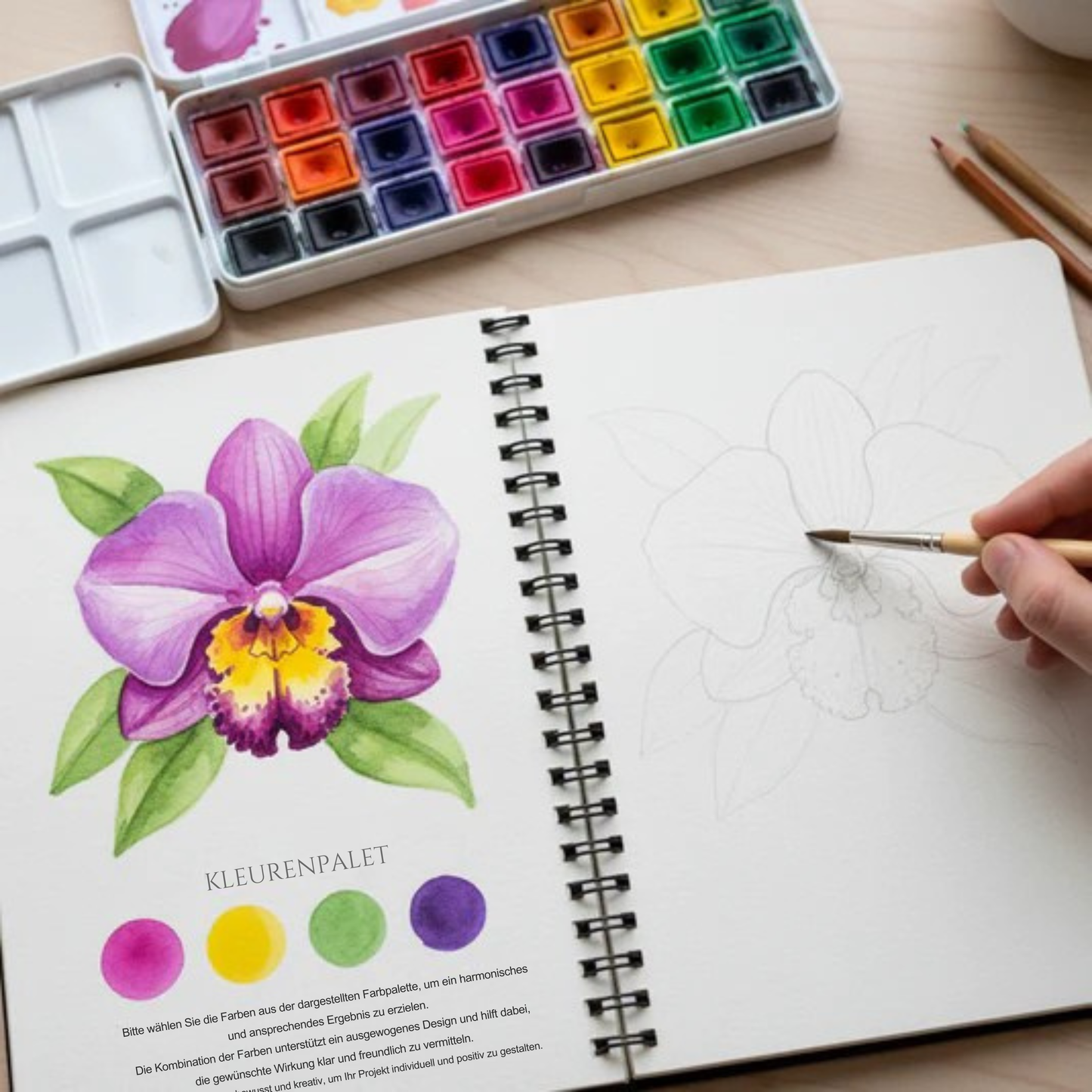 Complete aquarelboekenset – GRATIS aquarelverf en penselen inbegrepen