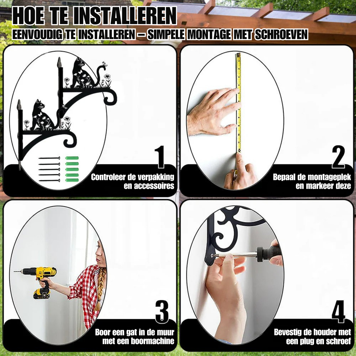 Metalen hangbeugel - Kat en bloem