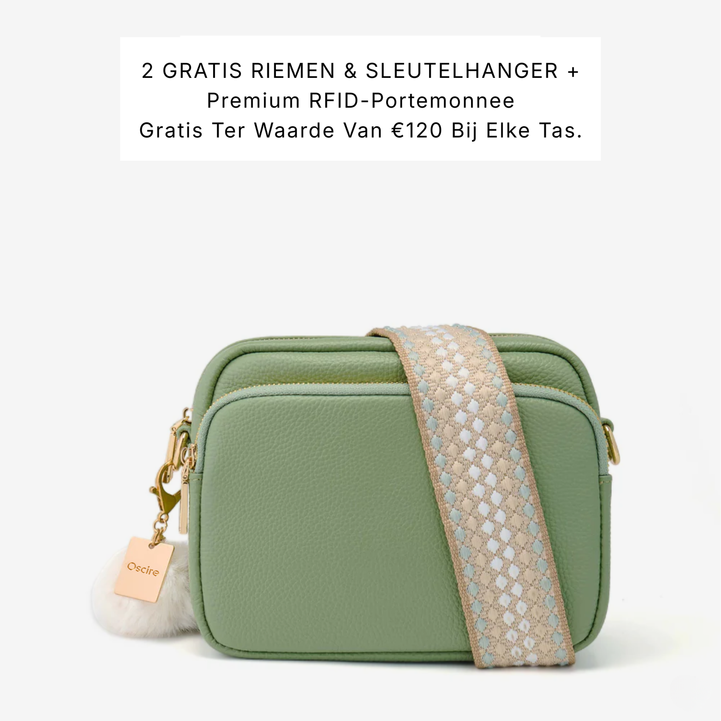 Luma | Compacte lederen crossbodytas -  Olijfmist