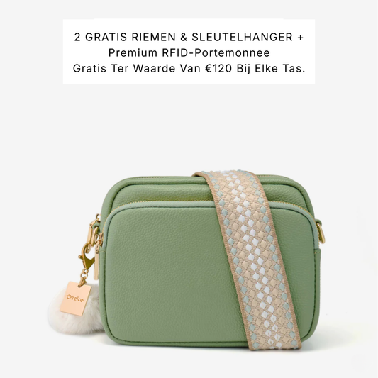 Luma | Compacte lederen crossbodytas -  Olijfmist