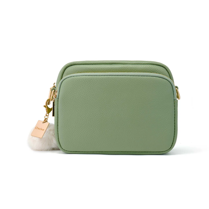 Luma | Compacte lederen crossbodytas -  Olijfmist