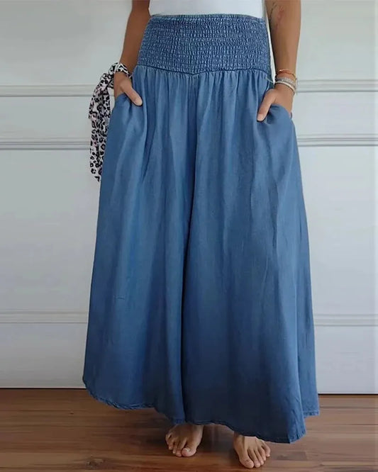 Elegante Wijde Broek met Hoge Taille en Comfort Fit