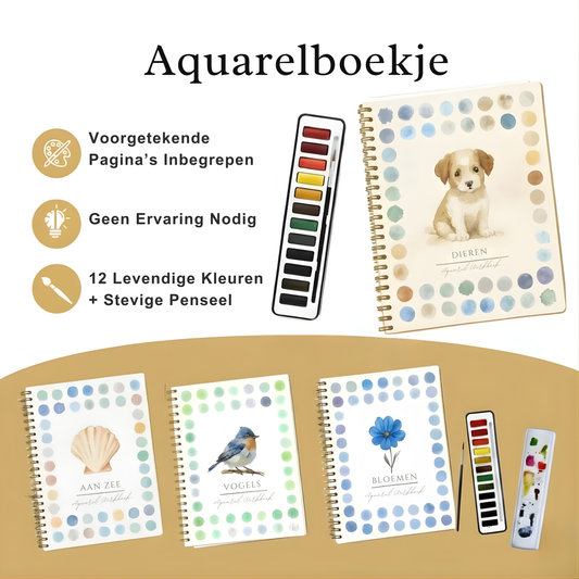 Complete aquarelboekenset – GRATIS aquarelverf en penselen inbegrepen