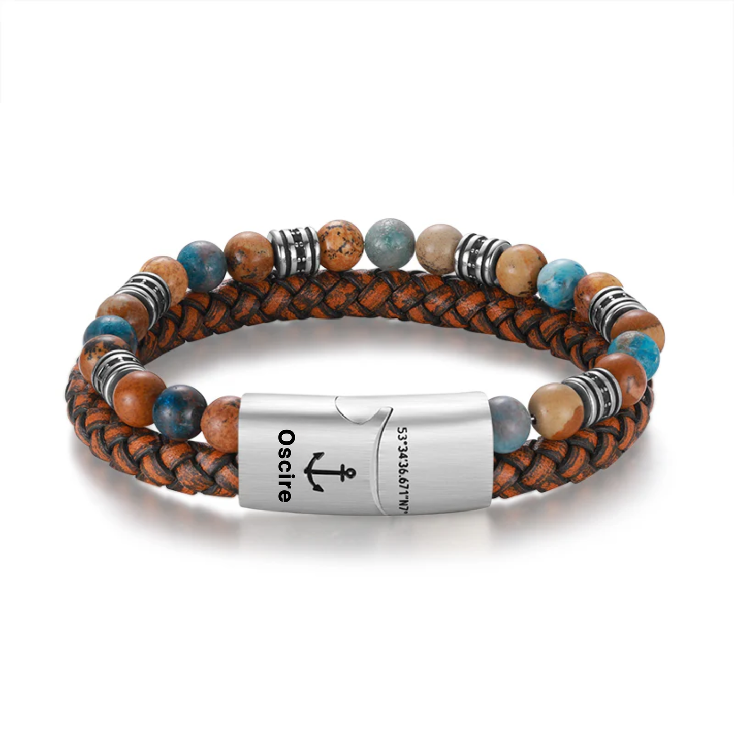 Armband Cala Mendia | leer, landschapsjaspis & apatiet