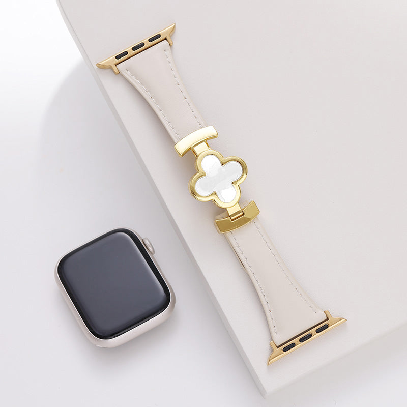 Leren Apple Watch-bandje met Geluksbloem