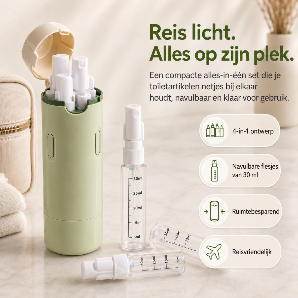 TwistDose 4-in-1 doseerfles voor op reis