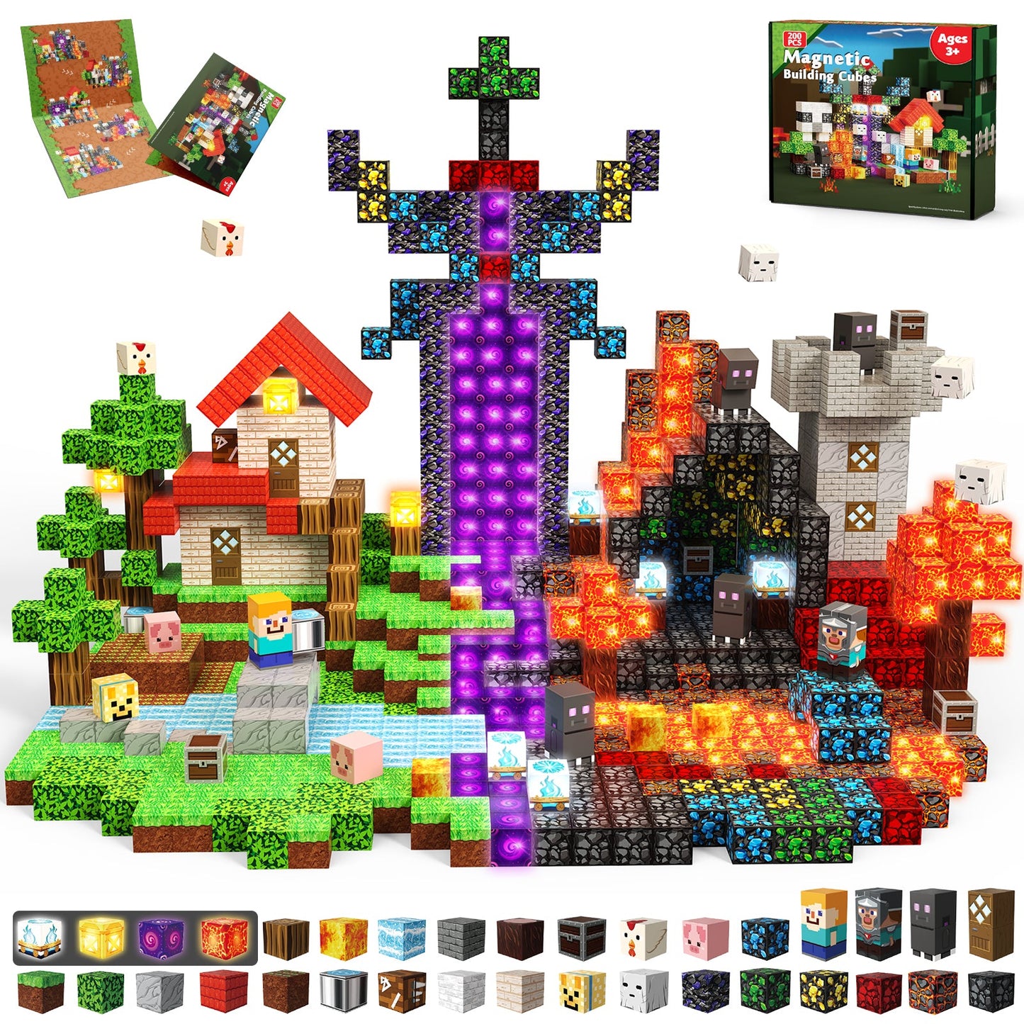 Portaal × Bos - Magnetische Bouwtegels STEM Speelgoed | 2025 Glow-collectie | 200 stuks | 2cm