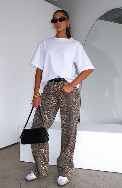 Delora Low Rise Wide Leg Leopard Jeans