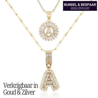 GemLetter | 14K Ketting met Diamanten Initiaal Hanger